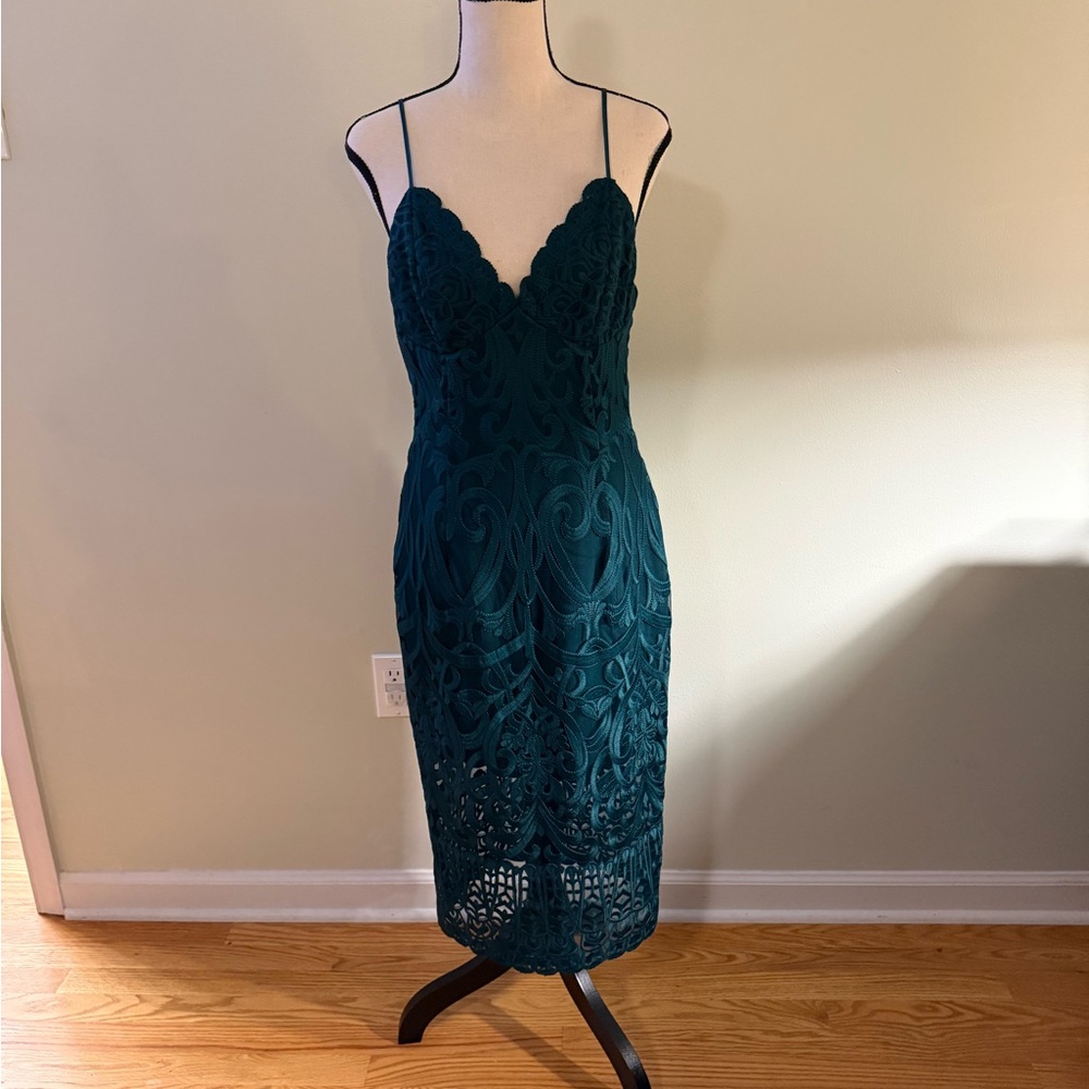 Bardot Green Sheath Midi Dress Spaghetti Strap Sweetheart